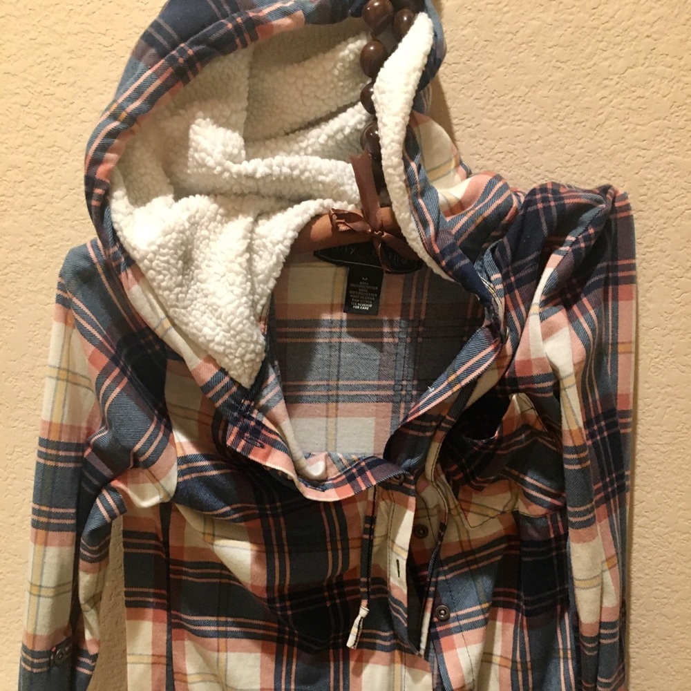 Polly Ester Plaid shirt with hoodie
